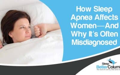 Image of a young woman stretching in bed after waking up, featuring Sleep Better Columbus and highlighting how sleep apnea affects women and why it’s often misdiagnosed.