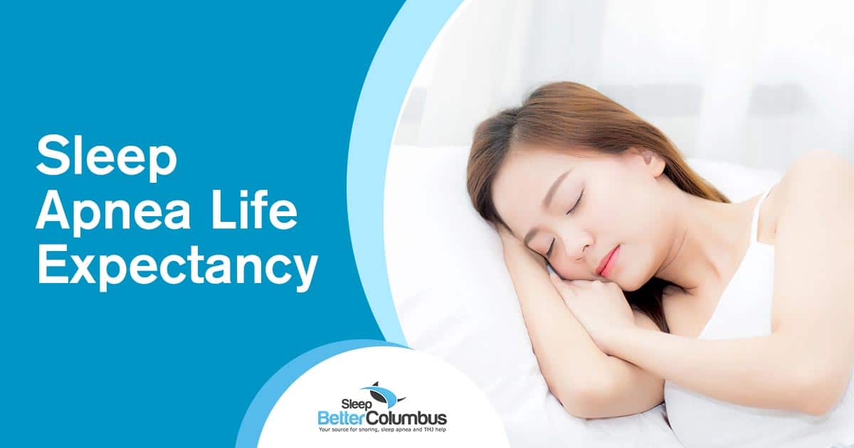 Image of a woman sleeping peacefully, with the logo of Sleep Better Columbus. The image emphasizes the importance of addressing sleep apnea to improve life expectancy, aligning with the page's focus on sleep health and treatment.