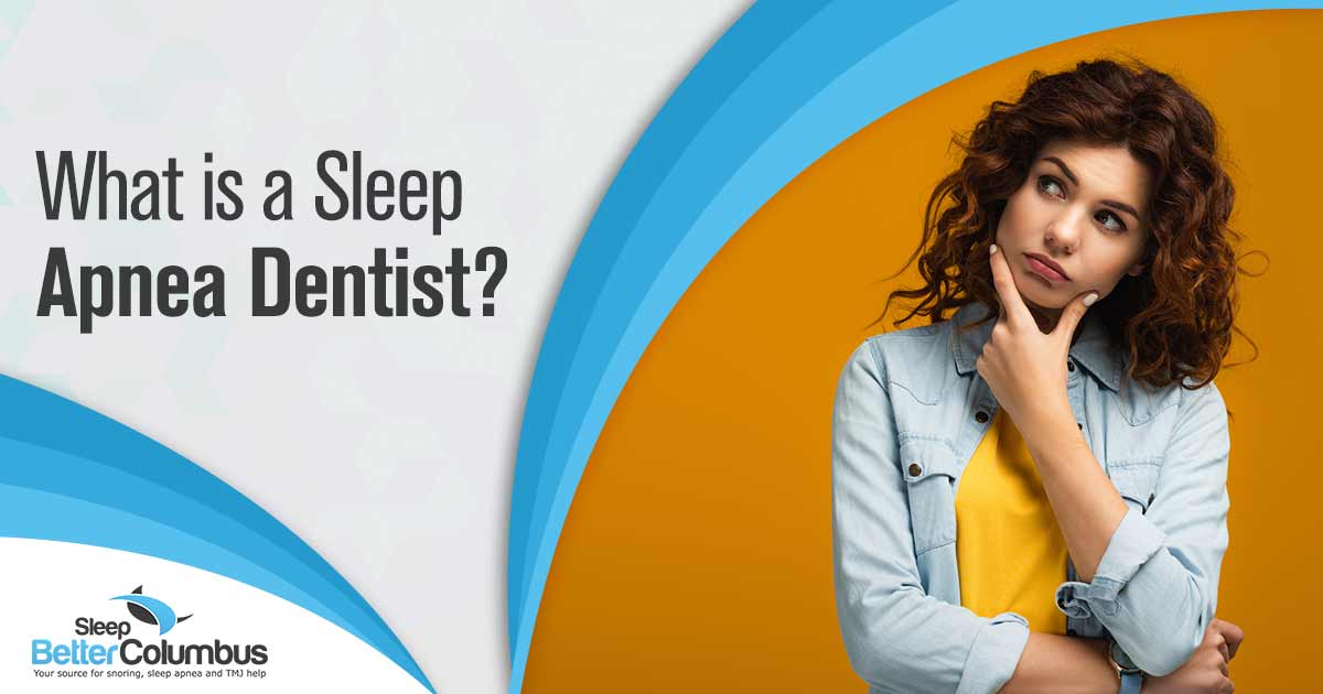 Image of a woman in thoughtful pose, symbolizing contemplation. Overlay text reads 'Sleep Better Columbus' and 'What is a Sleep Apnea Dentist?' This image corresponds with the page's theme, likely discussing sleep-related issues and dental care.